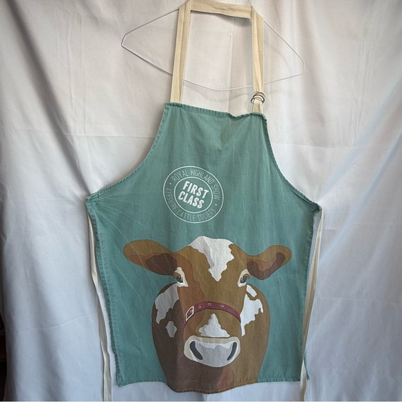 Apron with Cow Print in Green and Brown - Picture 3 of 13